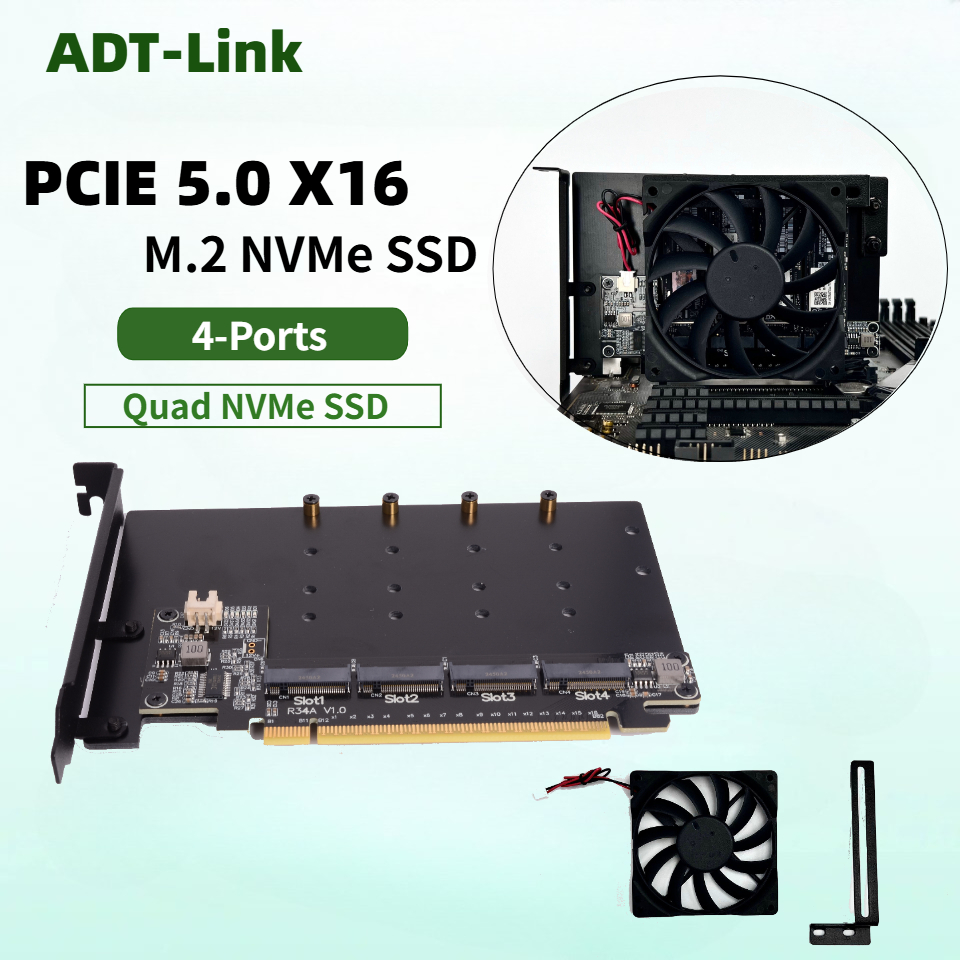 R34A PCIe 5.0 x16 to 4-Port M. - Quad M.2 Nvme Pcie Bifurcation Card ulasan dan harga